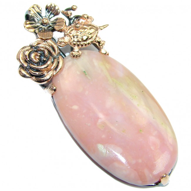Floral Design Pink Opal Rose gold plated over Sterling Silver handmade Pendant