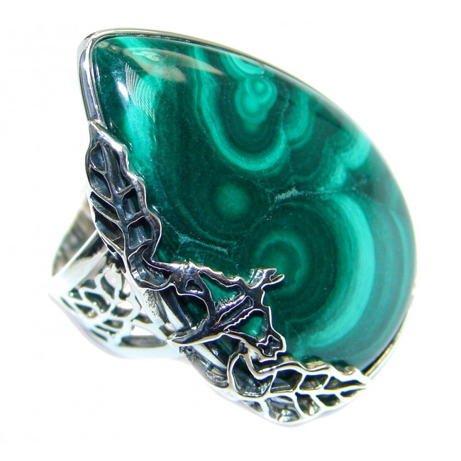 Natural AAA quality Malachite Sterling Silver handcrafted ring size adjustable
