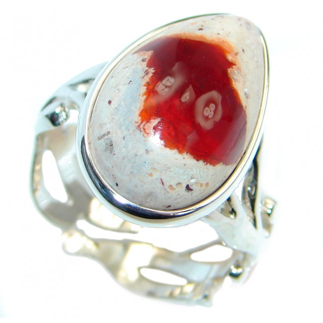 Mexican Fire Opal Oxidized Sterling Silver handmade Ring size 7 adjustable
