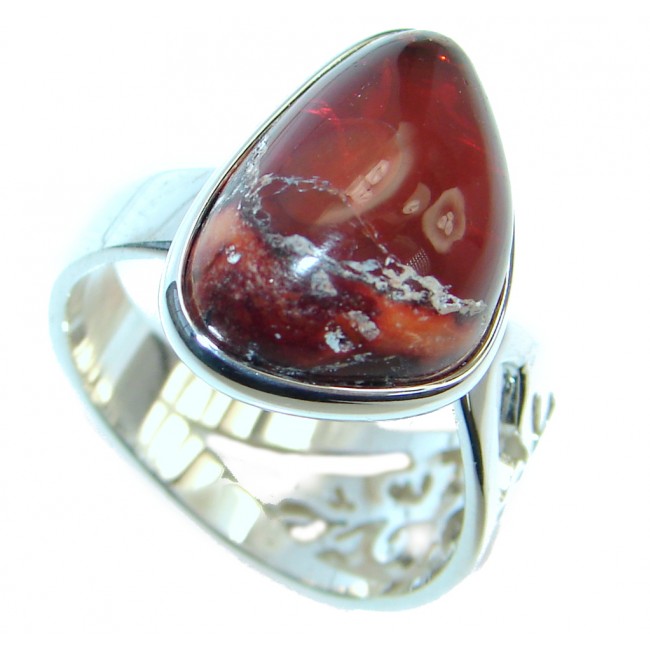 Mexican Fire Opal Oxidized Sterling Silver handmade Ring size adjustable