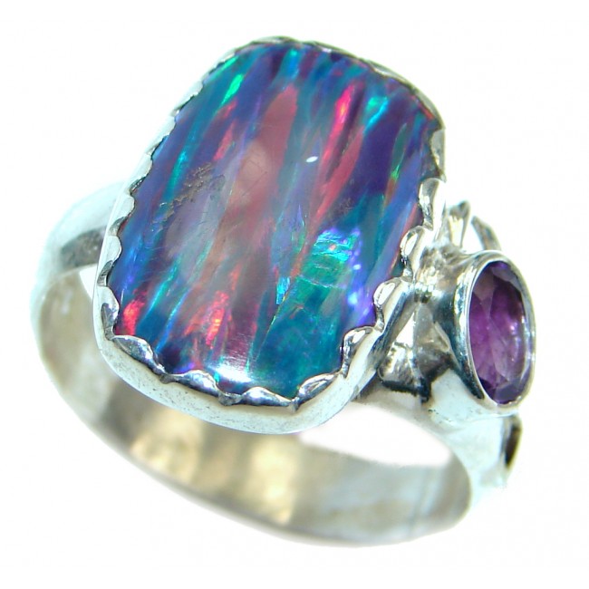 Japanese Fire Opal Amethyst Sterling Silver ring size adjustable