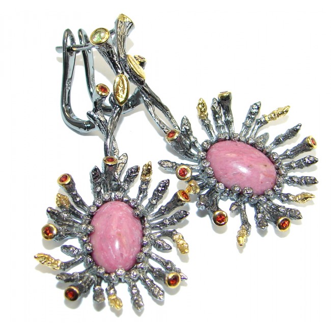 Genuine Pink Opal & Garnet Peridot Gold Plated Sterling Silver handmade earrings