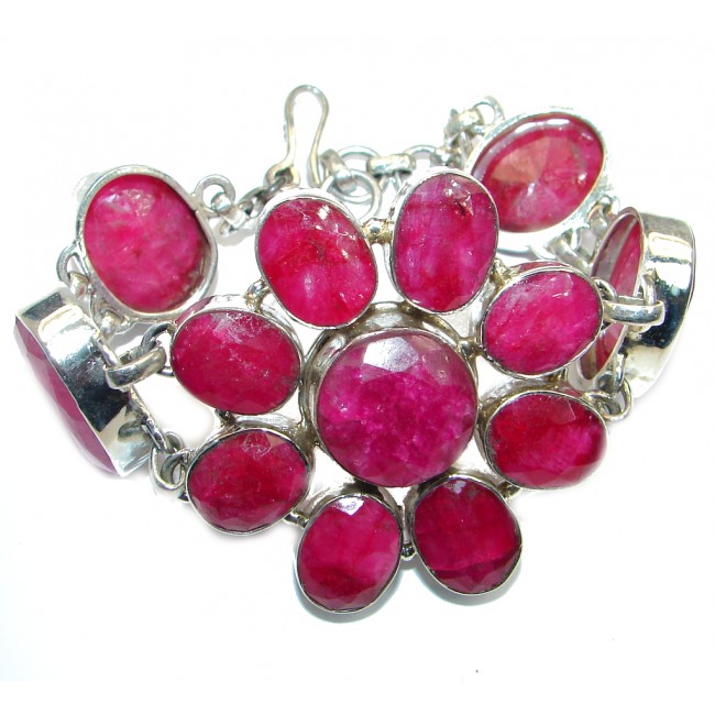 Huge one of the kind Genuine Red Ruby Sterling Silver handmade Bracelet