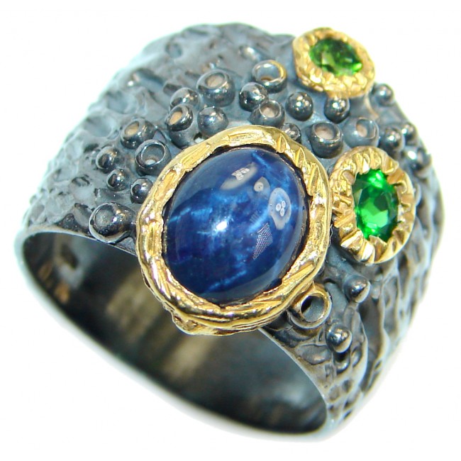 Fine art Blue Star Sapphire Chrome Diopside 925 Sterling Silver Ring Size 8