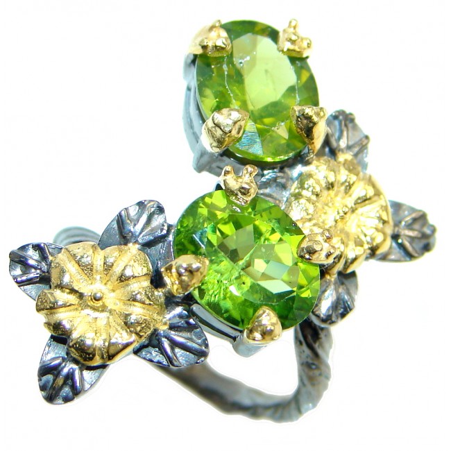 Sublime genuine Peridot Gold plated over Sterling Silver ring; size 6 1/4