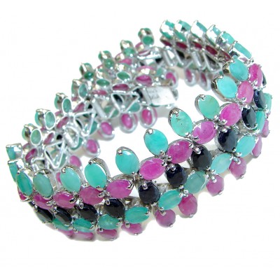Green Ivy Huge authentic Emerald Ruby Sapphire .3925 Sterling Silver handcrafted Bracelet