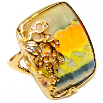 Vivid Beauty Yellow Bumble Bee 18K Gold over .925 Jasper Sterling Silver ring s. 7 1/2