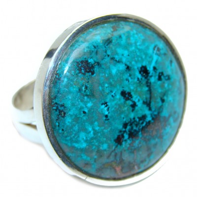 Authentic Chrysocolla .925 Sterling Silver handcrafted ring size 10 adjustable