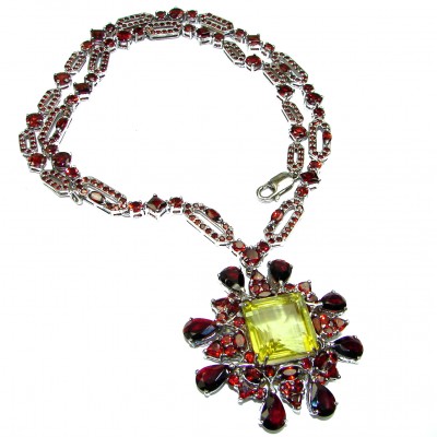 Magical Citrine Garnet .925 Sterling Silver handcrafted Statement necklace