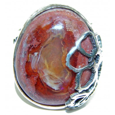Gabriella Authentic Mexican Fire Opal .925 Sterling Silver brilliantly handcrafted ring s. 8 adjustable