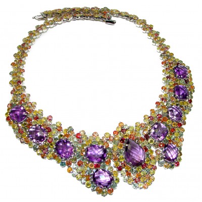 Incredible Treasure authentic Amethyst Sapphire .925 Sterling Silver handcrafted necklace