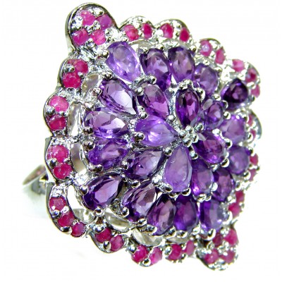 Huge Purple Blossom Amethyst .925 Sterling Silver handcrafted ring size 9