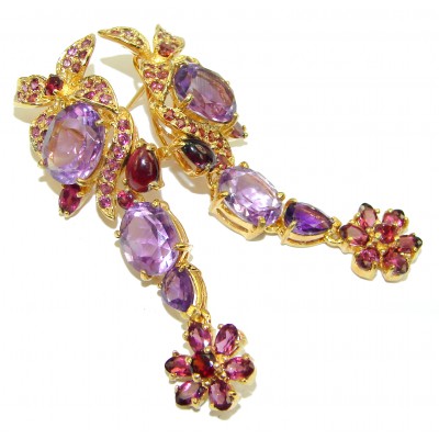 Exclusive Amethyst Garnet 14K Gold over .925 Sterling Silver handcrafted Earrings