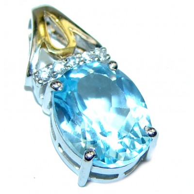 Spectacular 4.9 carat Blue Swiss Topaz .925 Sterling Silver handmade Pendant