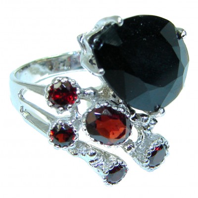 Scarlet Starlight Authentic Garnet black rhodium over .925 Sterling Silver Ring size 8