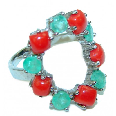 Natural Fossilized Coral Emerald .925 Sterling Silver handmade ring s. 6 1/4