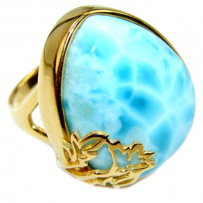 21.4 carat Larimar 18K Gold over .925 Sterling Silver handcrafted Ring s. 8 3/4