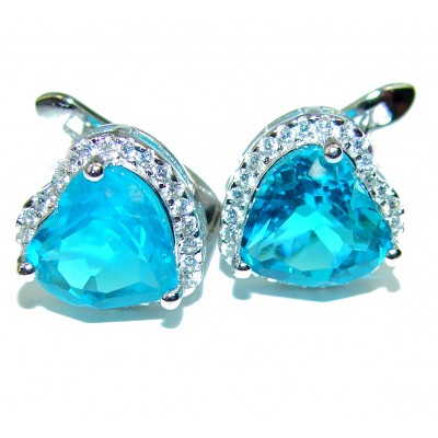 Blue hearts genuine Swiss Blue Topaz .925 Sterling Silver handcrafted earrings