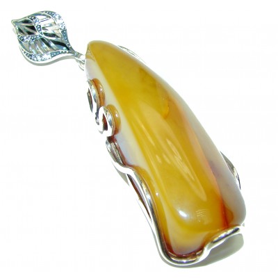 Huge Natural Golden Amber .925 Sterling Silver handmade Pendant