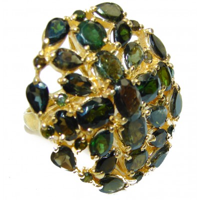 Natural Dark Green Tourmaline 14K Gold over .925 Sterling Silver handcrafted ring; s. 9