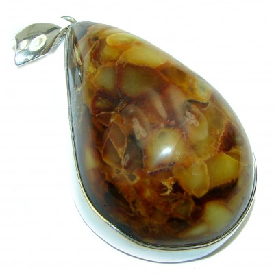 Large Natural Golden Amber .925 Sterling Silver handmade Pendant