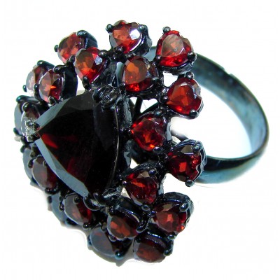 Scarlet Starlight Authentic Garnet black rhodium over .925 Sterling Silver Ring size 8 1/2