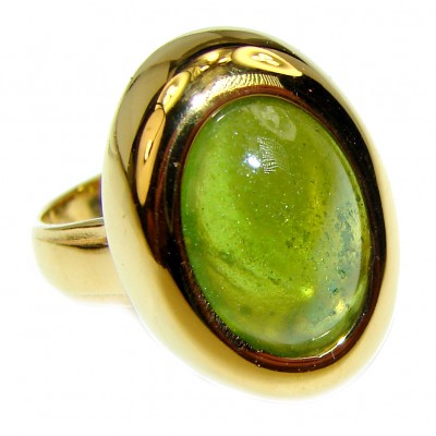 Authentic 15.2ct Green Tourmaline Yellow gold over .925 Sterling Silver brilliantly handcrafted ring s. 6