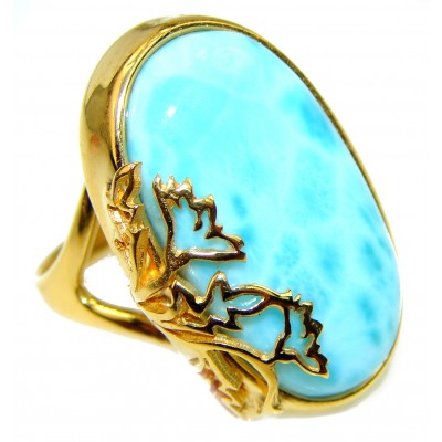 16.8 carat Larimar 18K Gold over .925 Sterling Silver handcrafted Ring s. 7 1/2