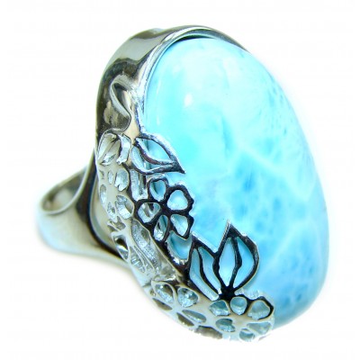 Precious Blue Larimar .925 Sterling Silver handmade ring size 7 3/4