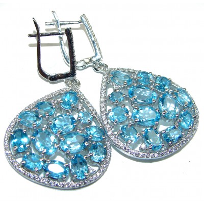 Rain Drops genuine Swiss Blue Topaz .925 Sterling Silver handcrafted earrings