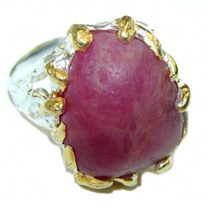 Authentic Rough Ruby 14K Gold over 2 tones .925 Sterling Silver Ring size 8 1/4