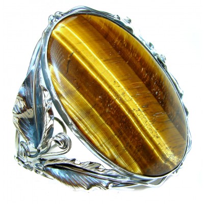 Simply Gorgeous 58.8 grams Golden Tigers Eye highly polished .925 Sterling Silver Bracelet / Cuff