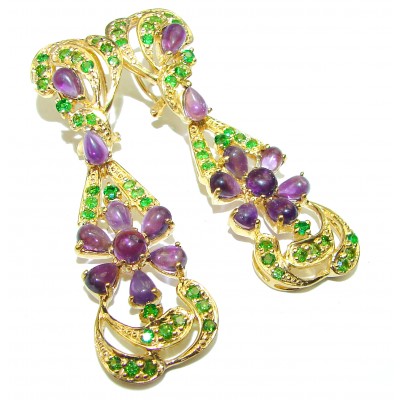 Exclusive Amethyst Chrome Diopside 14K Gold over .925 Sterling Silver handcrafted Earrings