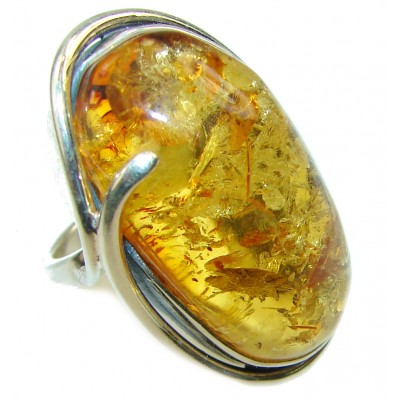 Authentic Baltic Amber .925 Sterling Silver handcrafted ring; s. 8 adjustable