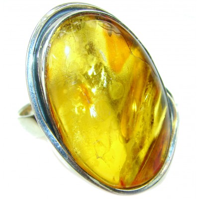 Authentic Baltic Amber .925 Sterling Silver handcrafted ring; s. 8 1/4