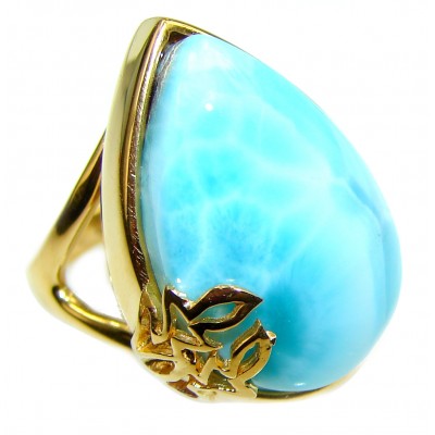 24.4 carat Larimar 18K Gold over .925 Sterling Silver handcrafted Ring s. 6 1/4