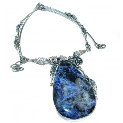 One of the kind Chunky Natural Sodalite .925 Sterling Silver handmade necklace