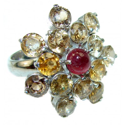 African Ruby Citrine .925 Sterling Silver HANDCRAFTED Ring size 8 1/4