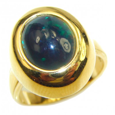 Vintage Design 7.2 ctw Genuine Black Opal 14K Gold over .925 Sterling Silver handmade Ring size 6