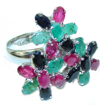 Ruby Emerald Sapphire .925 Sterling Silver .925 Sterling Silver handcrafted Ring size 7