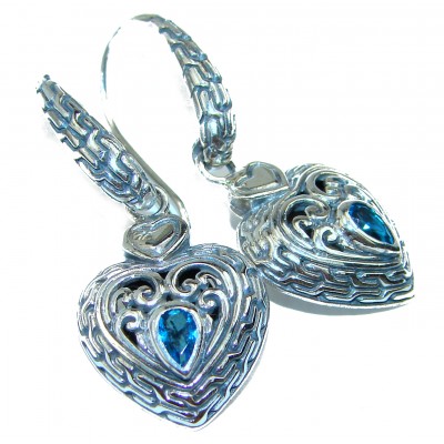 Angel's Hearts .925 Swiss Blue Topaz handcrafted Earrings