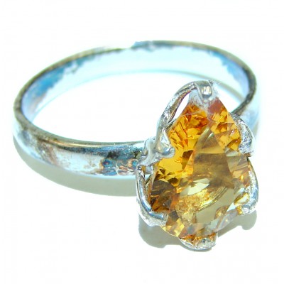 Luxurious Style 5.6 carat Natural Citrine .925 Sterling Silver handmade Cocktail Ring s. 7 1/4