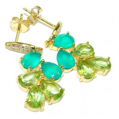 Very Unique Green Jade Peridot 14K Gold over .925 Sterling Silver handcrafted earrings