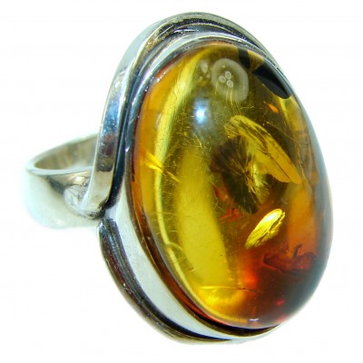 Authentic Baltic Amber .925 Sterling Silver handcrafted ring; s. 8