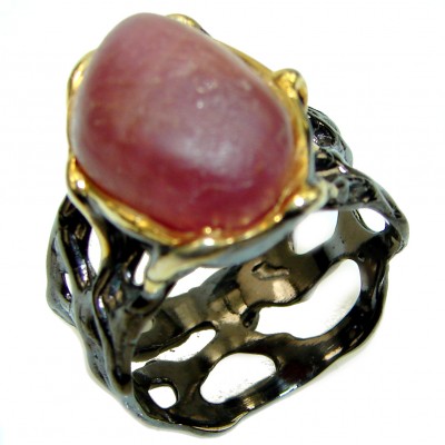 Authentic Rough Ruby 14K Gold over 2 tones .925 Sterling Silver Ring size 9