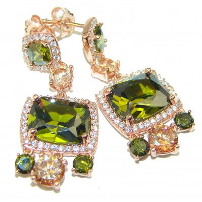 Genuine green Topaz 14K Gold over .925 Sterling Silver handmade earrings