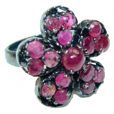 Great quality unique Ruby black rhodium over .925 Sterling Silver handcrafted Ring size 7 3/4