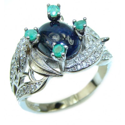 Blue Treasure 6.5 carat authentic Star Sapphire .925 Sterling Silver Statement Ring size 8