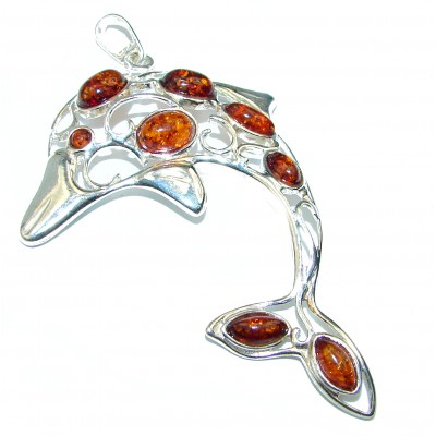 Dolphin Honey Baltic Amber .925 Sterling Silver handmade Pendant