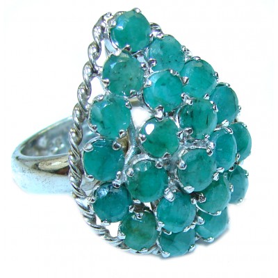 Spectacular Emerald .925 Sterling Silver handmade ring s. 8 1/4